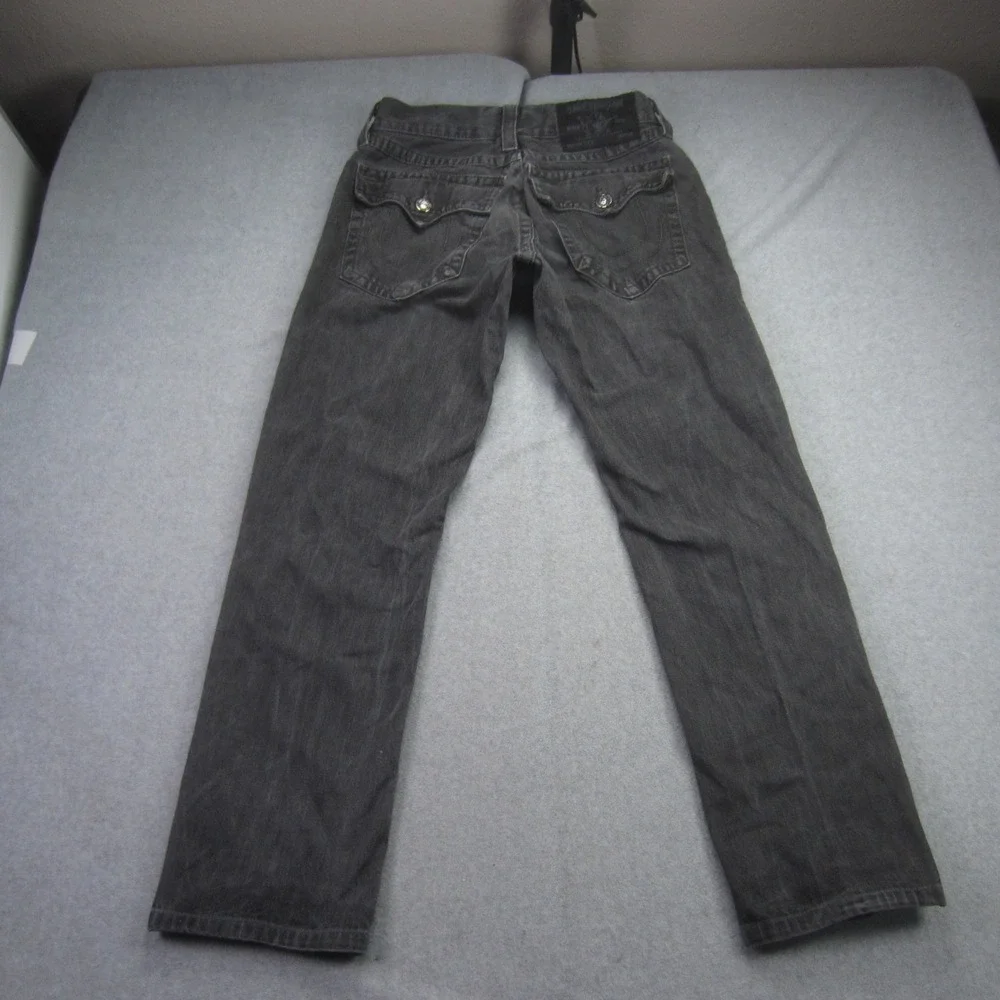 True Religion Jeans Mens 32x30.5‎ Gray Ricky Straight Leg Flap Pocket Denim USA